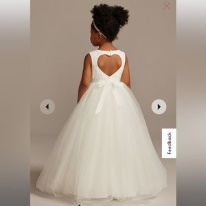 David’s Bridal - White ball gown flower girl dress with heart cutout